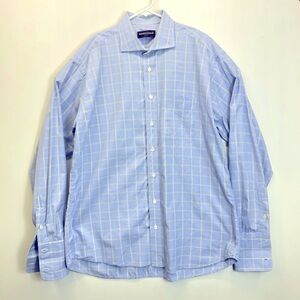 KENNETH GORDON Shirt 17-36 Button Up Blue Stripes French Cuff Oxford Made in USA